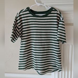 Zara | Green Striped Short Sleeve T-shirt